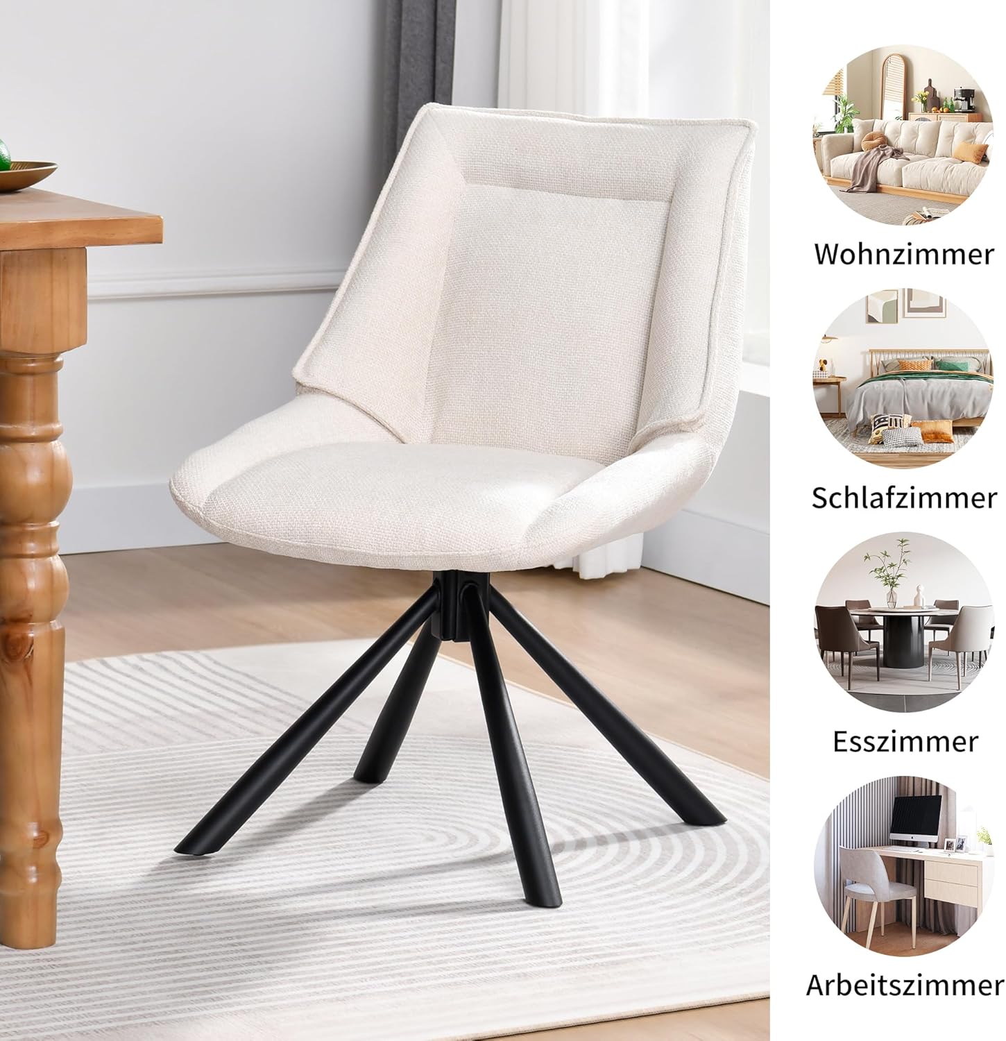 Duhome Esszimmerstuhl, Chenille-Stoff, 180° drehbar