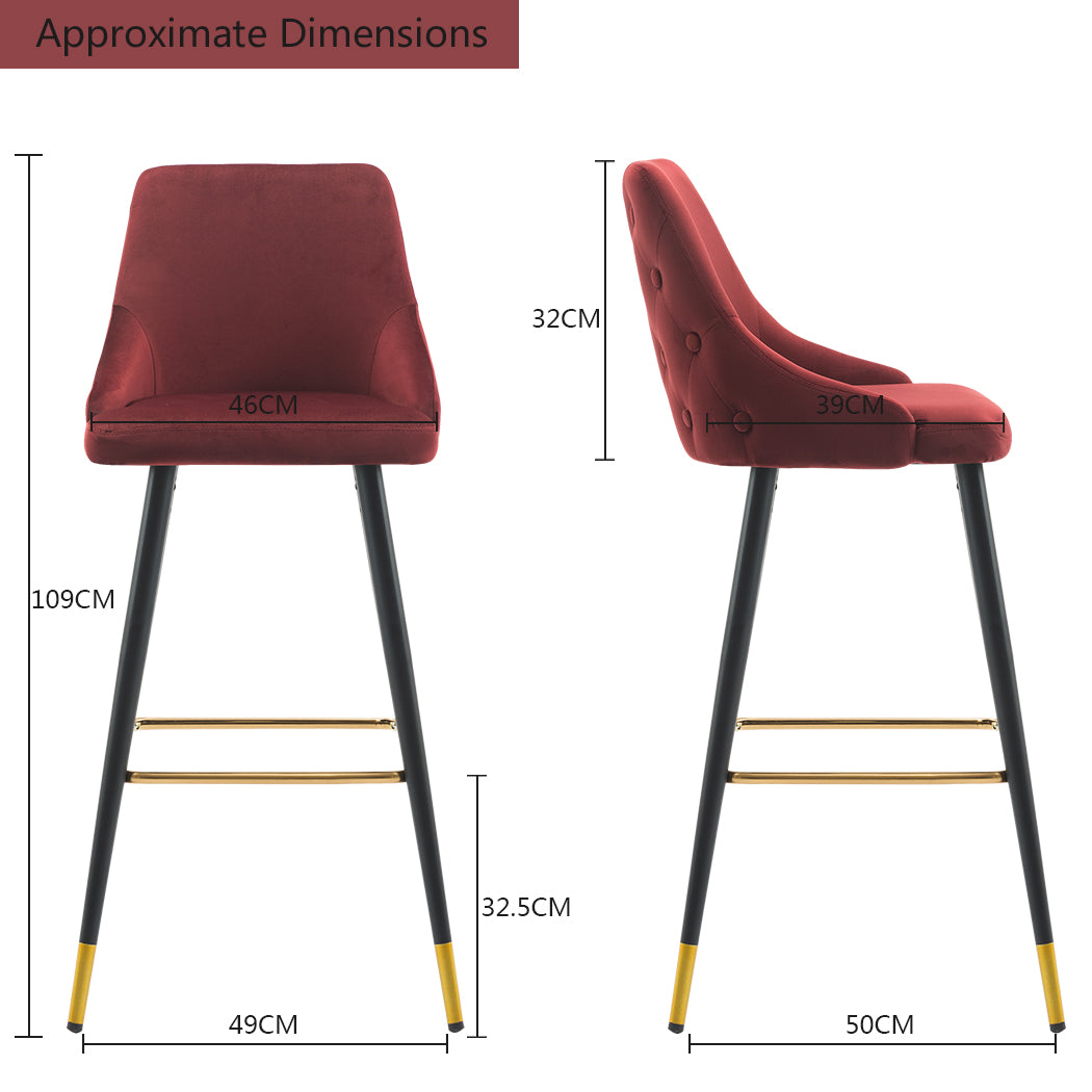 2x Barhocker Barstuhl aus Stoff Samt Gestell aus Metall Tresenhocker Bar Sessel gut gepolstert mit Lehne Farbauswahl Duhome 5170G