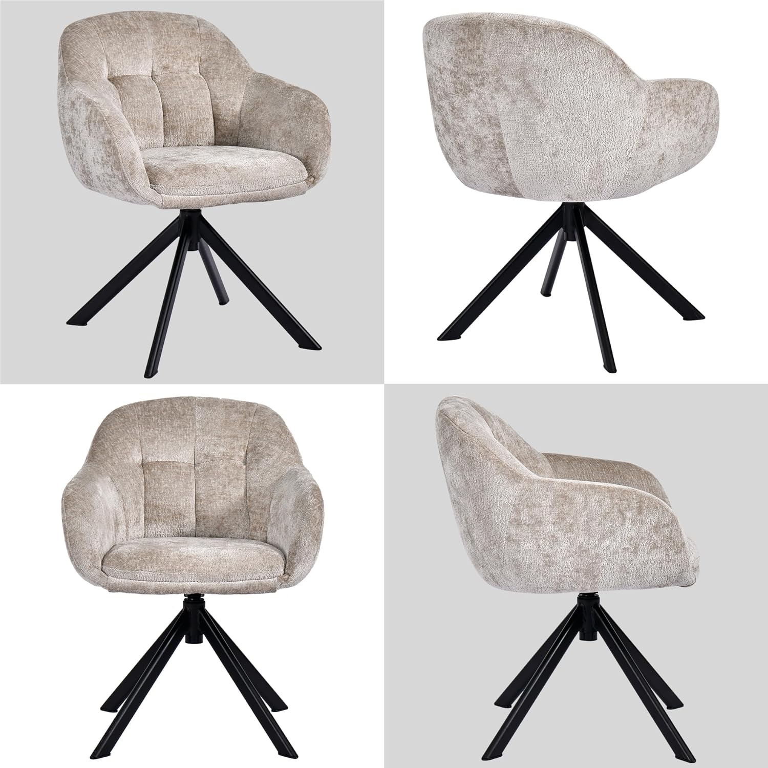 Duhome Loungesessel Armlehnstuhl aus Chenille-Stoff, Schminktisch Stuhl Esszimmerstuhl Sitzschale 360° drehbar 9-213A