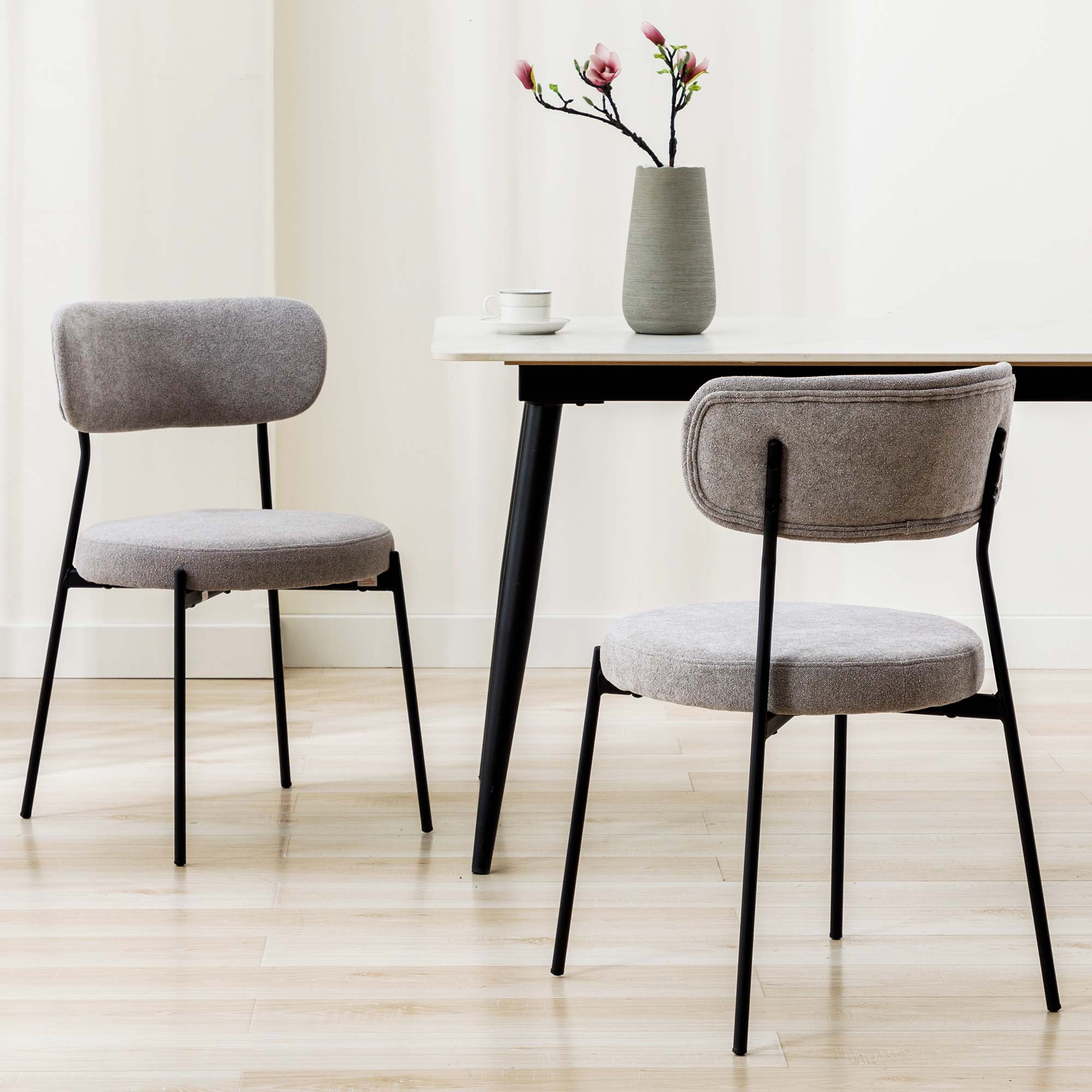 Duhome Esszimmerstühle Küchenstuhl 2er Set Polsterstuhl Wohnzimmerstuhl aus Bouclé Polsterstoff und Metallbeine für Küche Esszimmer Lounge Wohnzimmer Schlafzimmer, Gelb