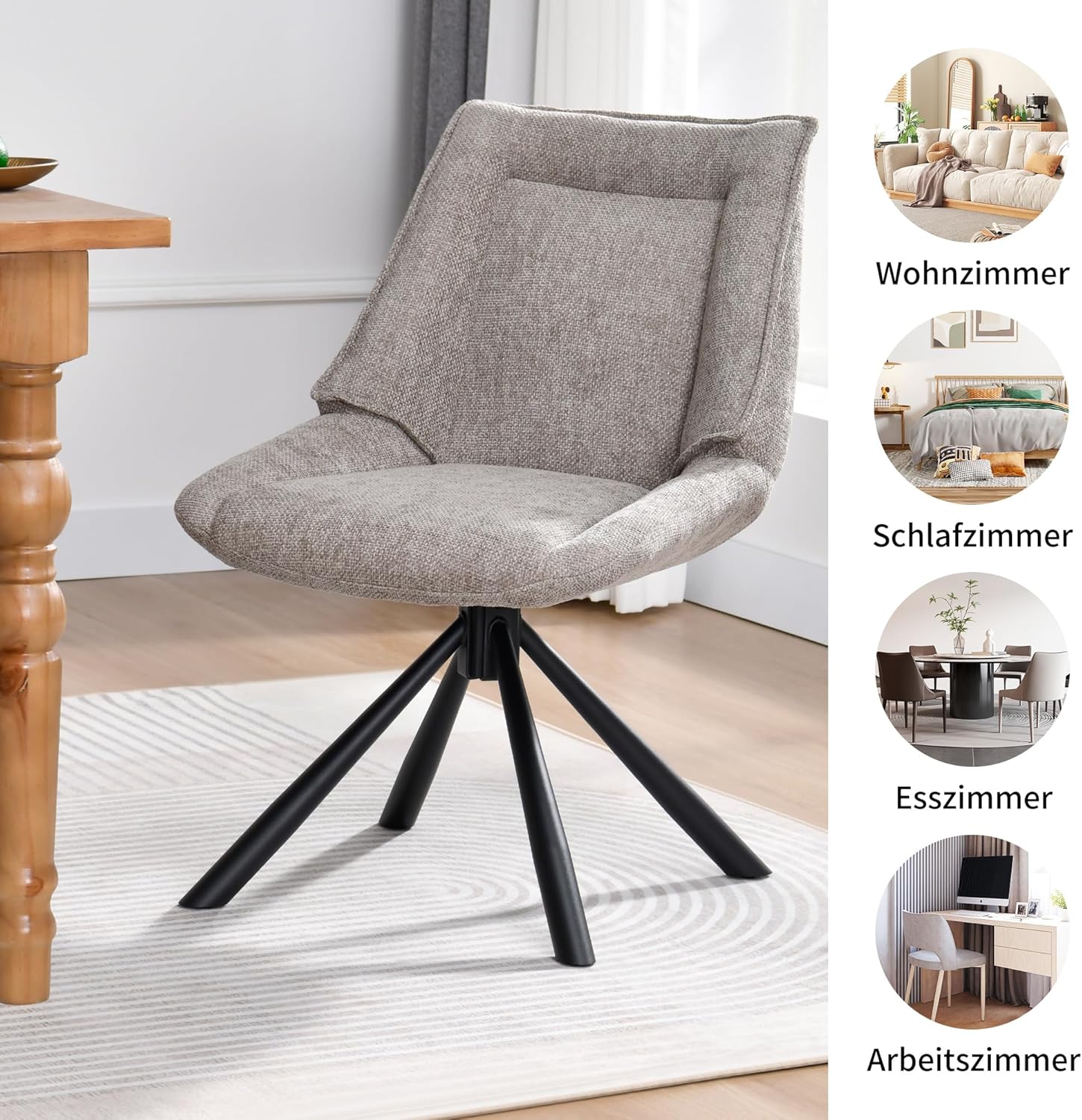 Duhome Esszimmerstuhl, Chenille-Stoff, 180° drehbar