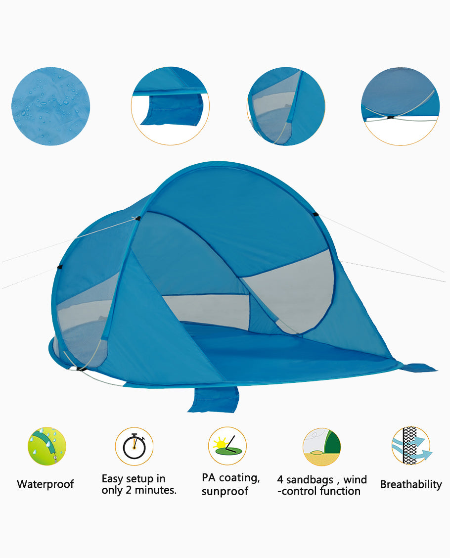 Strandmuschel Pop Up Strandzelt Blau Polyester blitzschneller Aufbau Wetter- und Sichtschutz Duhome BT-006