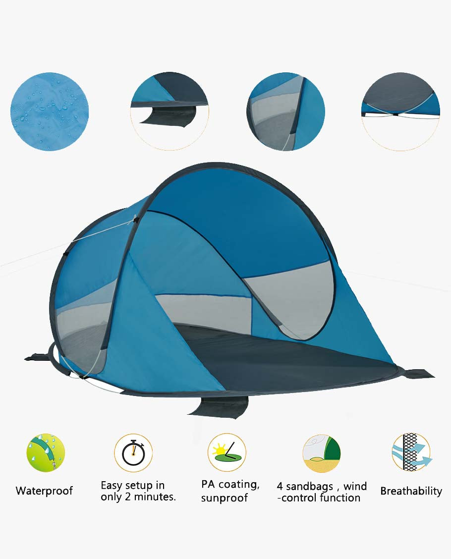 Strandmuschel Pop Up Strandzelt Blau Polyester blitzschneller Aufbau Wetter- und Sichtschutz Duhome BT-006