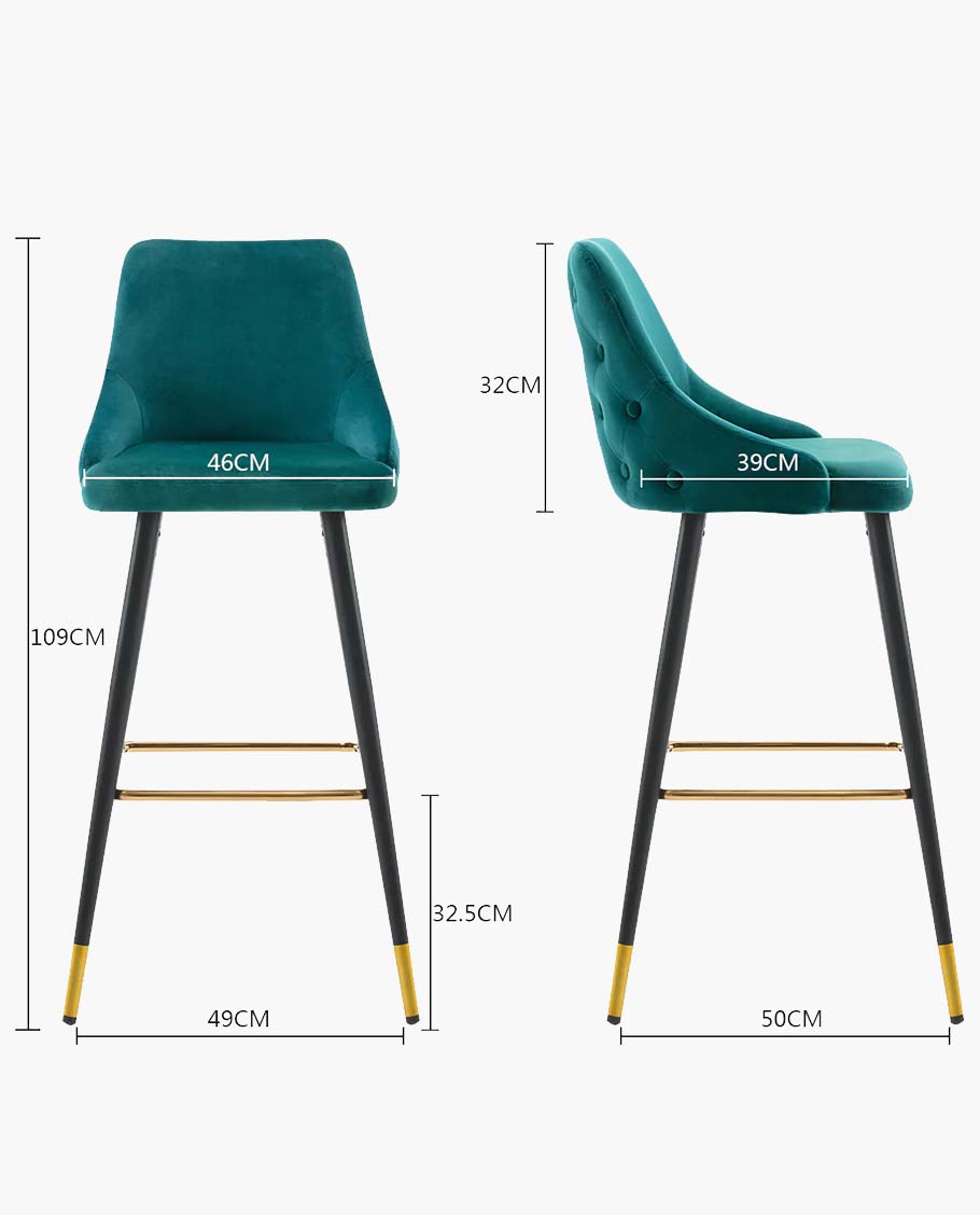 2x Barhocker Barstuhl aus Stoff Samt Gestell aus Metall Tresenhocker Bar Sessel gut gepolstert mit Lehne Farbauswahl Duhome 5170G
