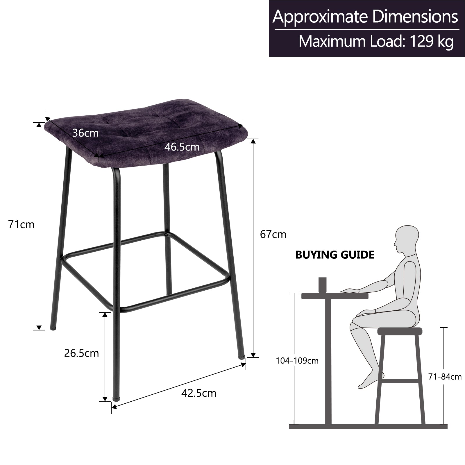 Duhome 2x Barhocker Barstuhl Gestell aus Metall Tresenhocker gepolstert Sitzh?he 71 cm 5298D1