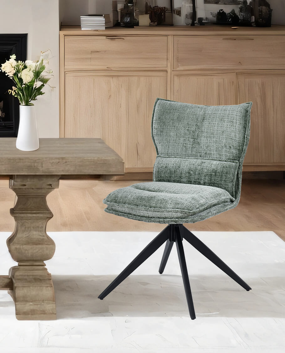 Duhome Drehbarer Chenille-Polsterstuhl mit 360°-Rotation und automatischer Rückstellung