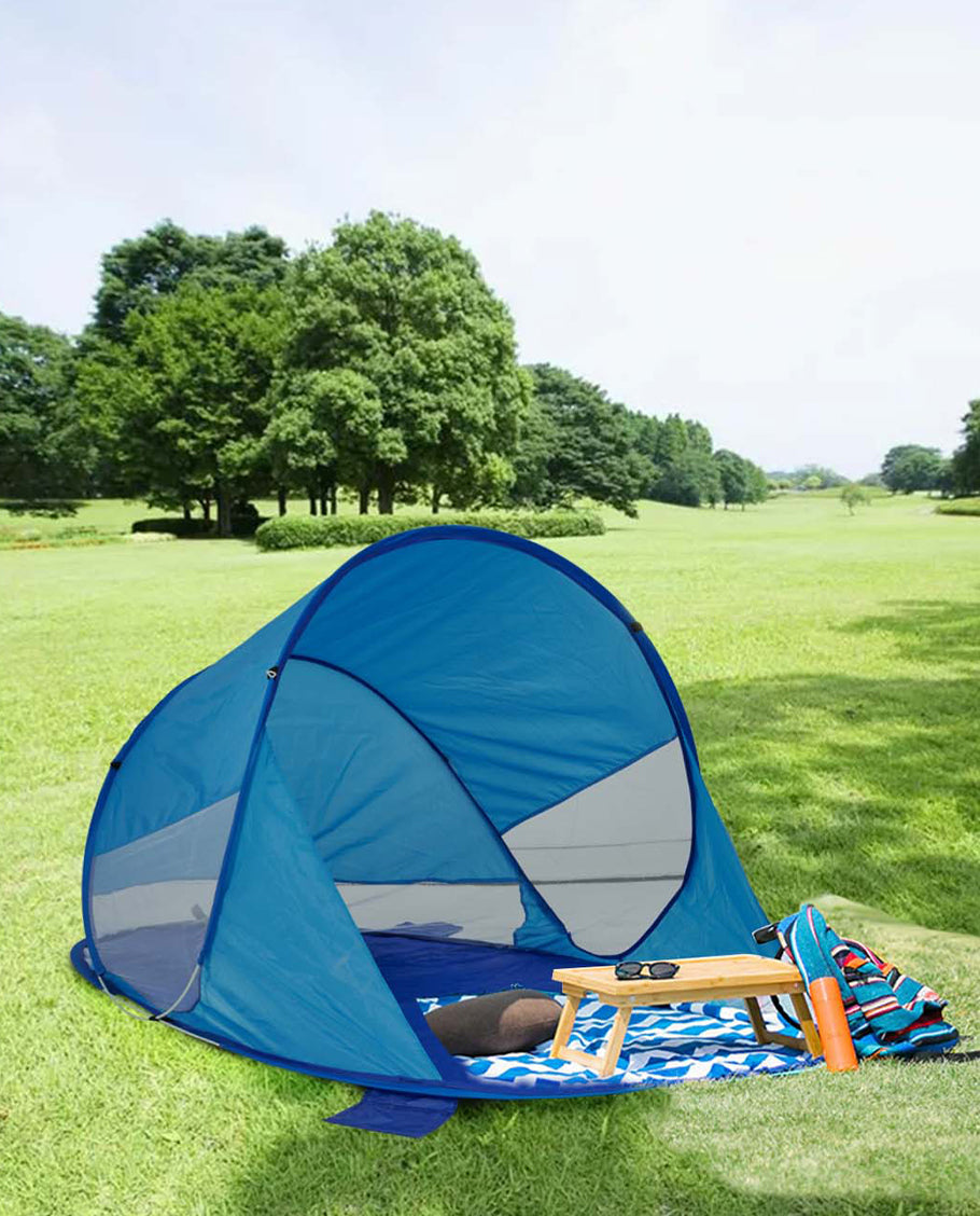 Strandmuschel Pop Up Strandzelt Blau Polyester blitzschneller Aufbau Wetter- und Sichtschutz Duhome BT-006