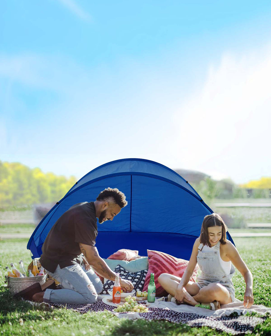 Strandmuschel Pop up Strandzelt Hellblau Polyester blitzschneller Aufbau Wetter- und Sichtschutz Farbauswahl Duhome BT-004