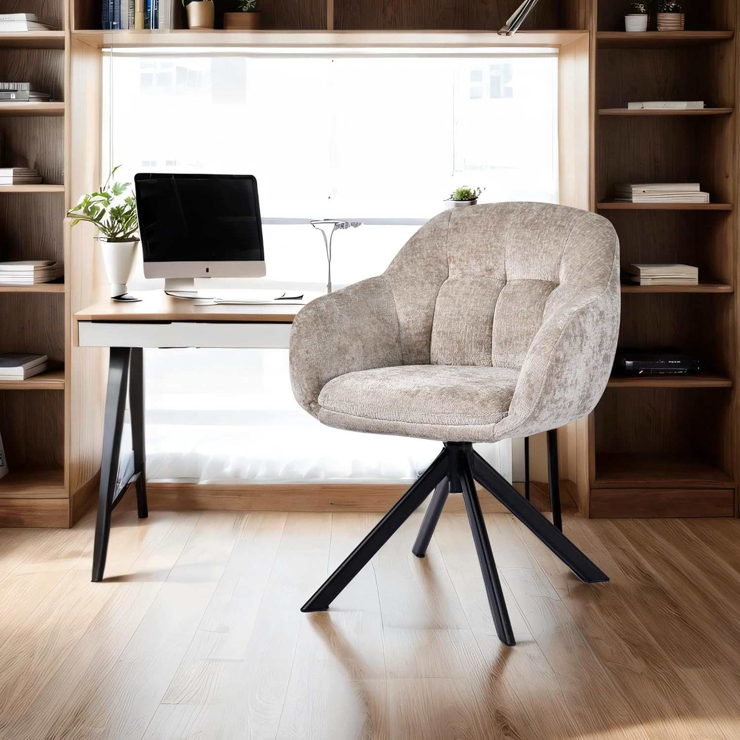 Duhome Loungesessel Armlehnstuhl aus Chenille-Stoff, Schminktisch Stuhl Esszimmerstuhl Sitzschale 360° drehbar 9-213A