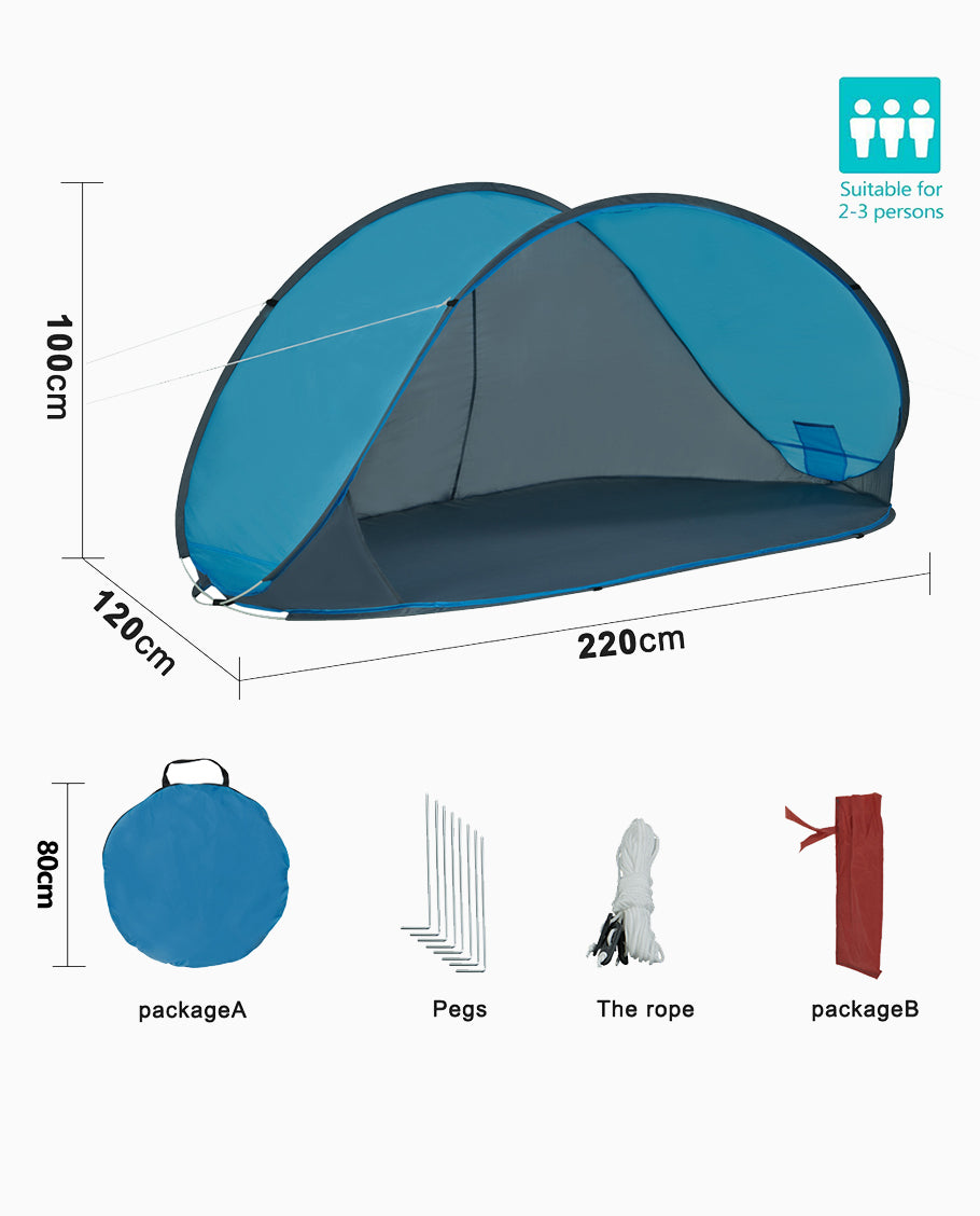 Strandmuschel Pop up Strandzelt Hellblau Polyester blitzschneller Aufbau Wetter- und Sichtschutz Farbauswahl Duhome BT-004