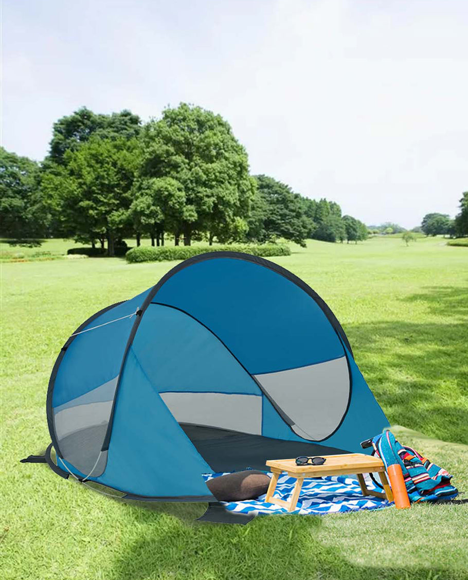 Strandmuschel Pop Up Strandzelt Blau Polyester blitzschneller Aufbau Wetter- und Sichtschutz Duhome BT-006
