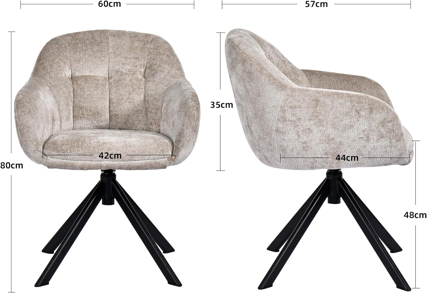 Duhome Loungesessel Armlehnstuhl aus Chenille-Stoff, Schminktisch Stuhl Esszimmerstuhl Sitzschale 360° drehbar 9-213A