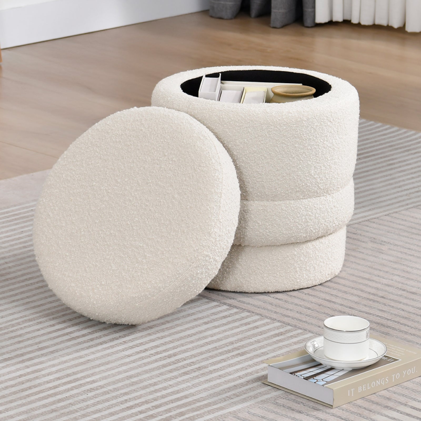 Duhome Ottoman Drehbar Rund Polsterhocker mit Stauraum Sitzhocker mit Deckel Stauhocker