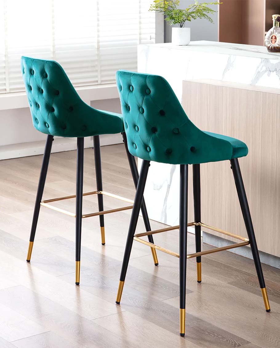 2x Barhocker Barstuhl aus Stoff Samt Gestell aus Metall Tresenhocker Bar Sessel gut gepolstert mit Lehne Farbauswahl Duhome 5170G