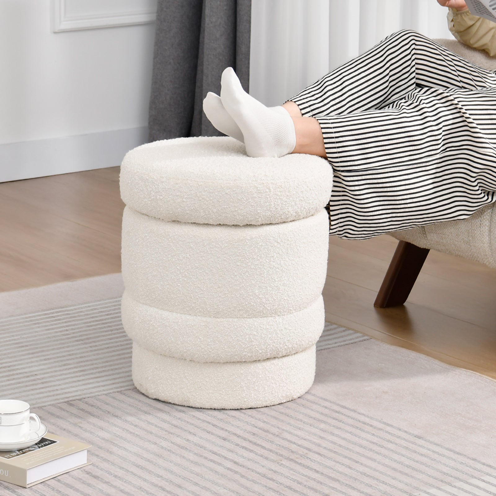 Duhome Ottoman Drehbar Rund Polsterhocker mit Stauraum Sitzhocker mit Deckel Stauhocker