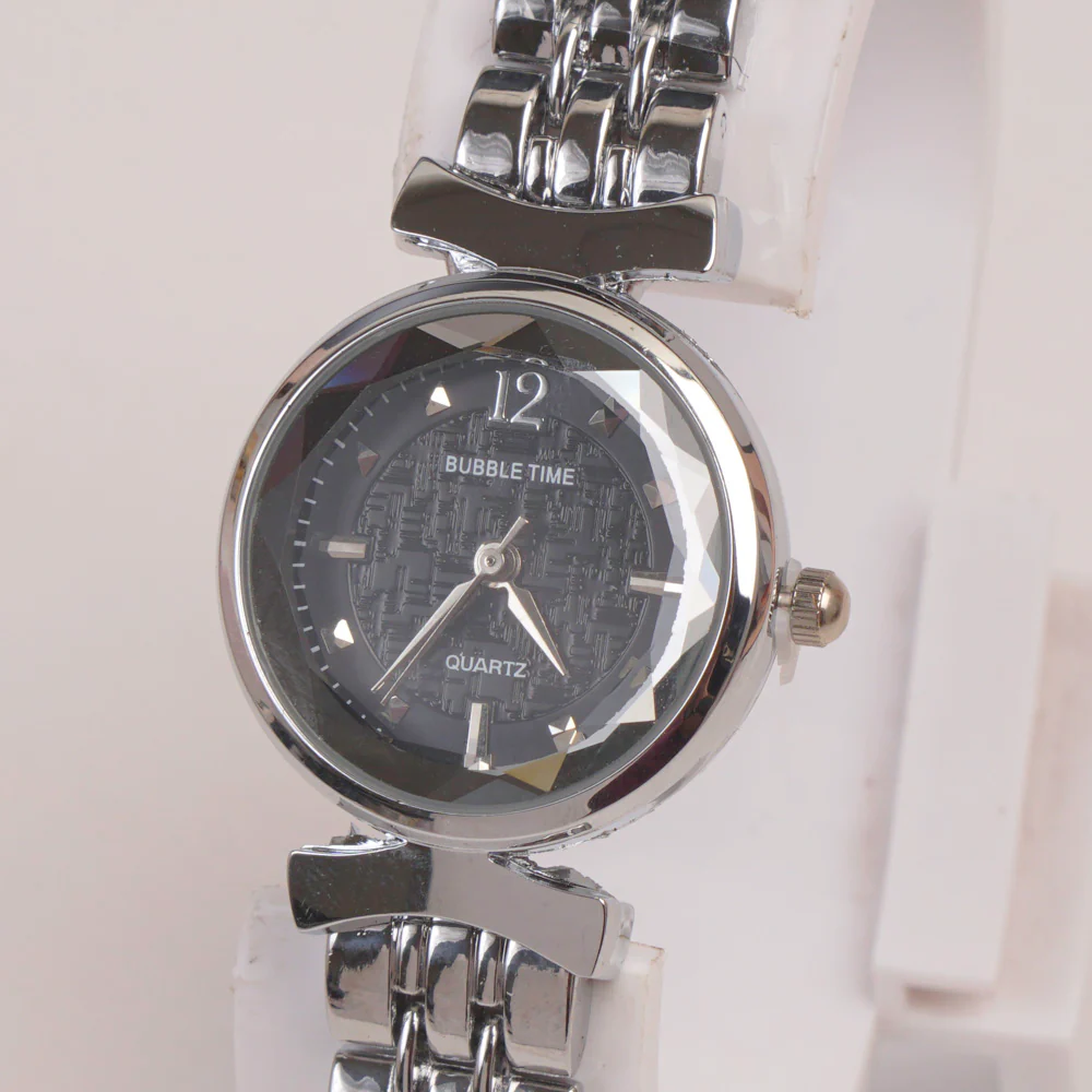 Silver Woman  Chain Watch Black Dial