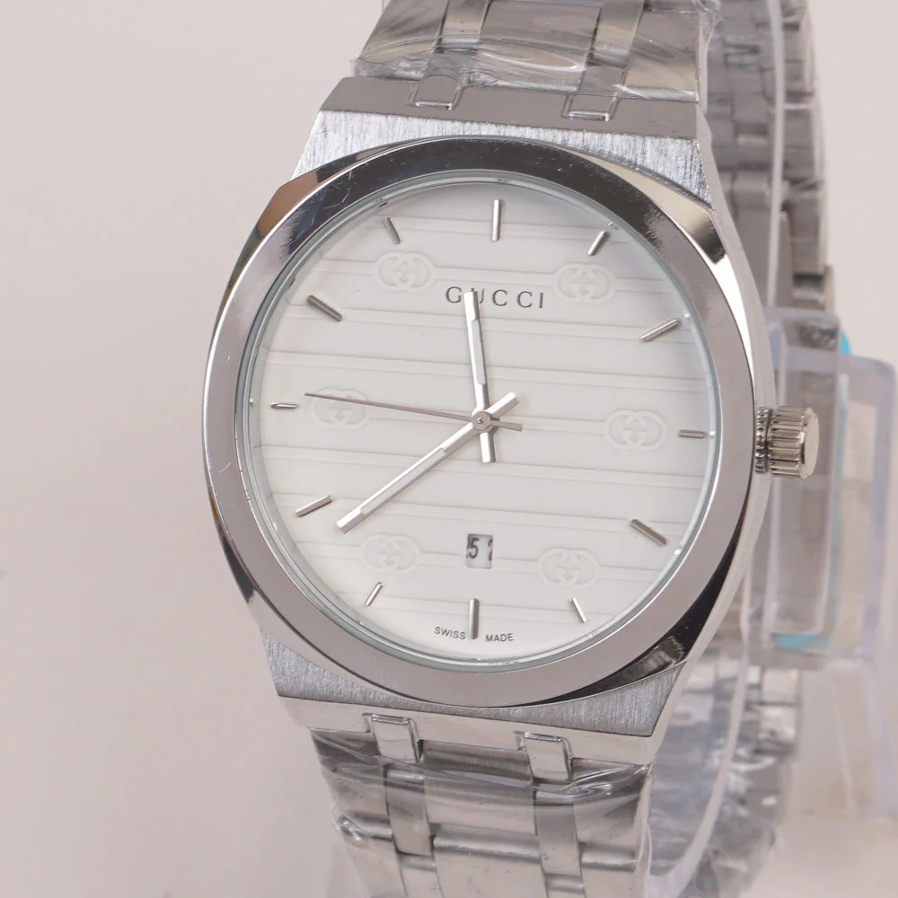 Mens Chain Silver Wrist Watch White Dial