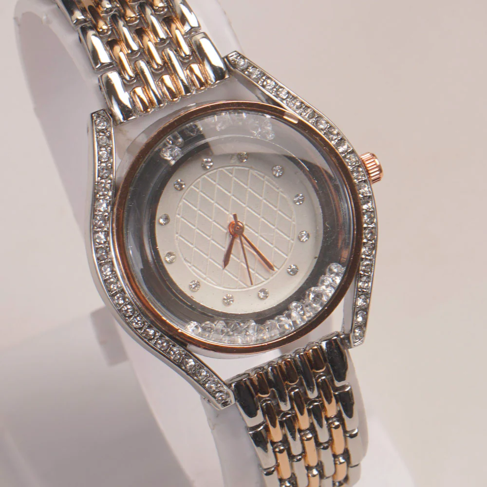 Two Tone Woman Chain Watch White Dial