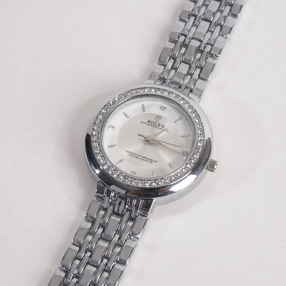 Women Chain Wrist Watch Silver With White Dial R