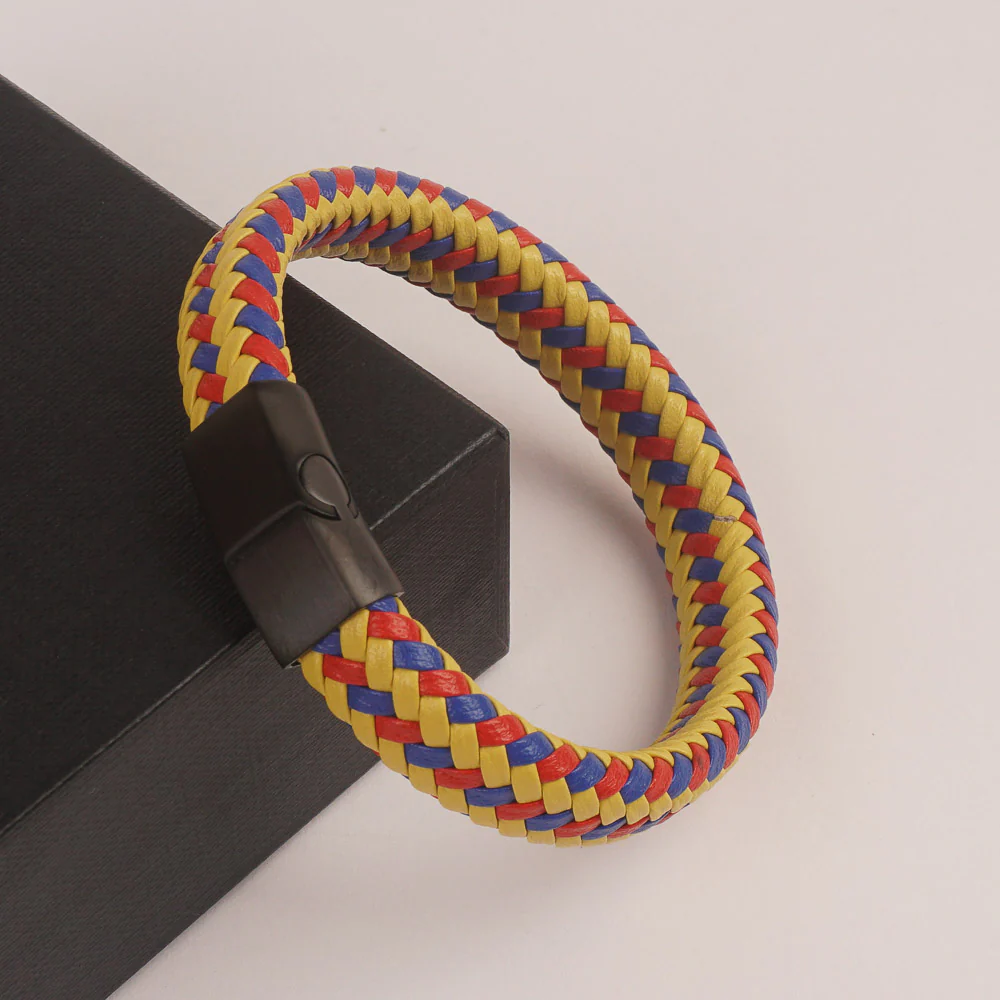 Multi color Leather with Black magnetic lock Leather Bracelet