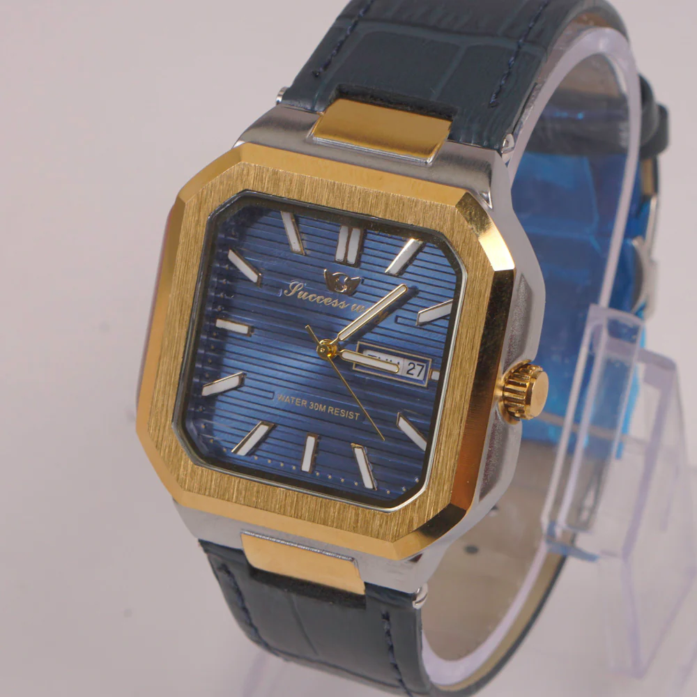 Man's Wrist Watch Blue Dial with Black Straps