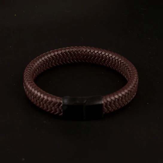 Black Magnetic Brown Braided Leather Bracelet
