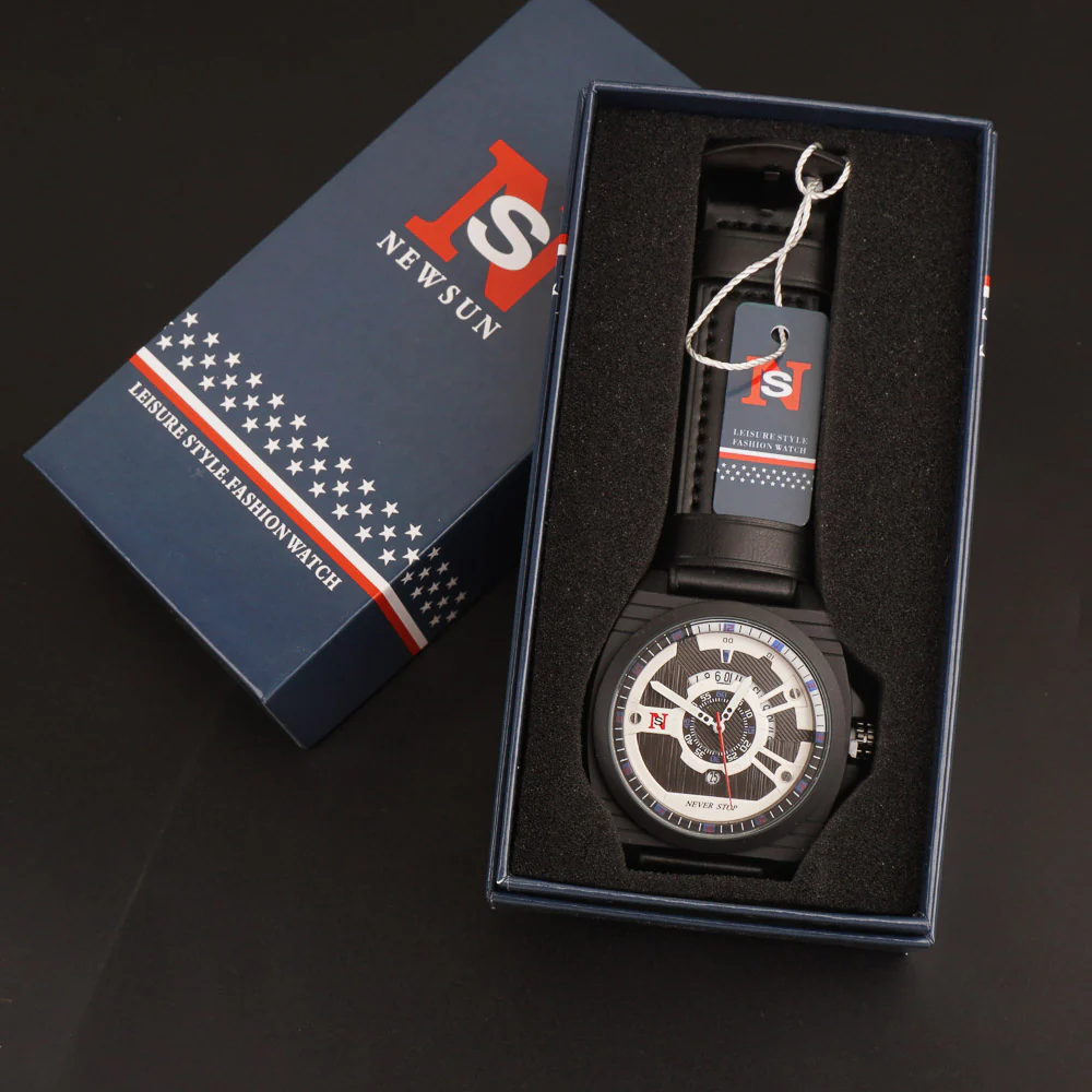 Mens Fancy Watch With Date & Time Black Strap