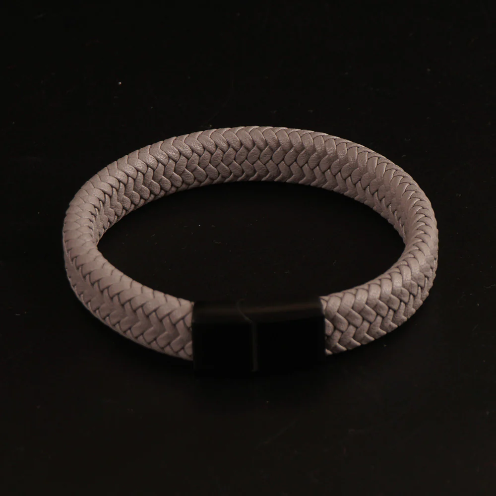 Gray Braided Leather Black Magnetic Lock Fashion Bracelet