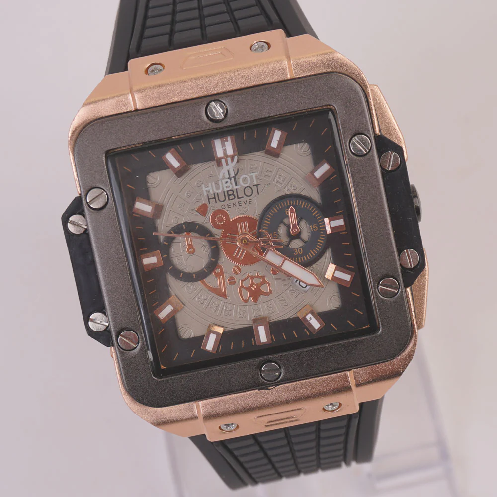 Black Strap Rosegold Grey Dial Men's Wrist Watch HB