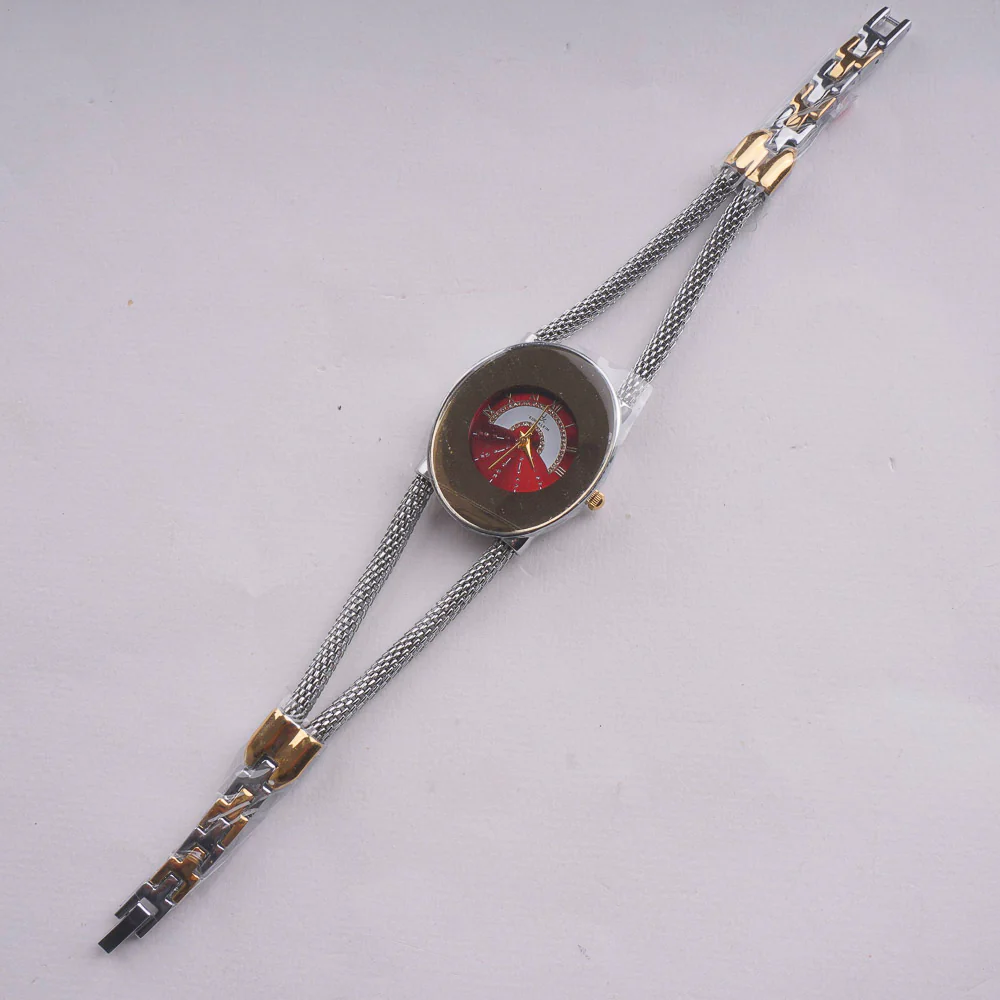 Women's Stylish Chain Watch Silver Red