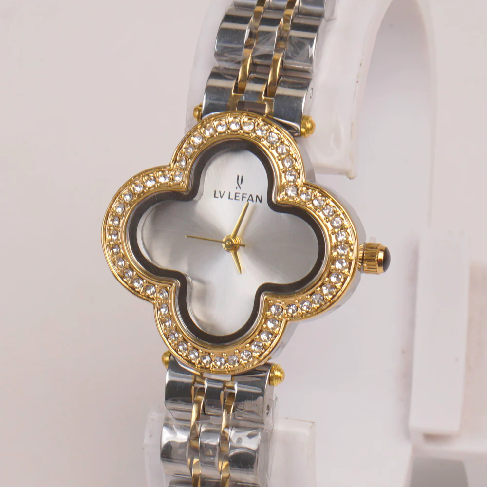Two Tone Woman Chain Watch Silver Dial
