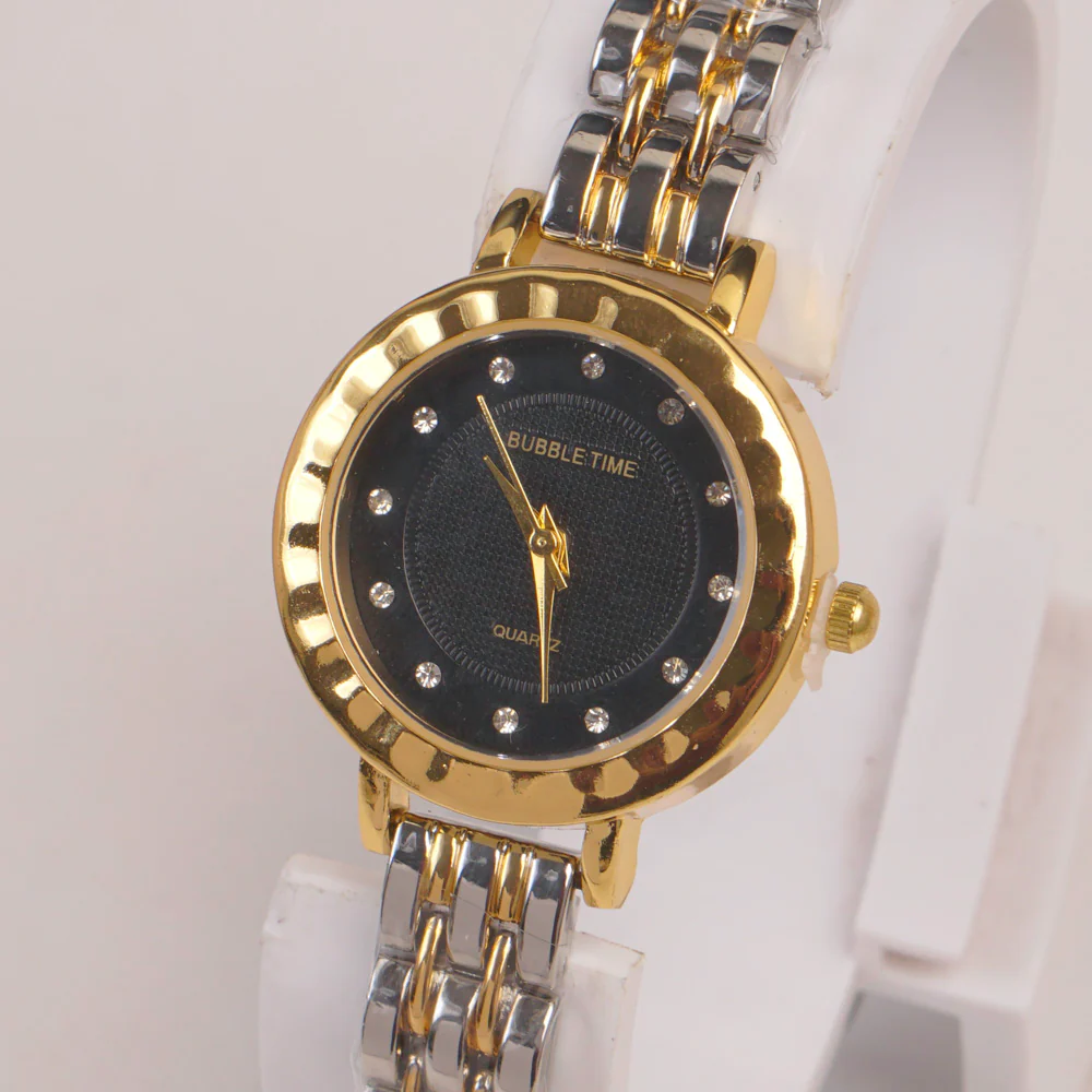 Two Tone Woman  Chain Watch Black Dial