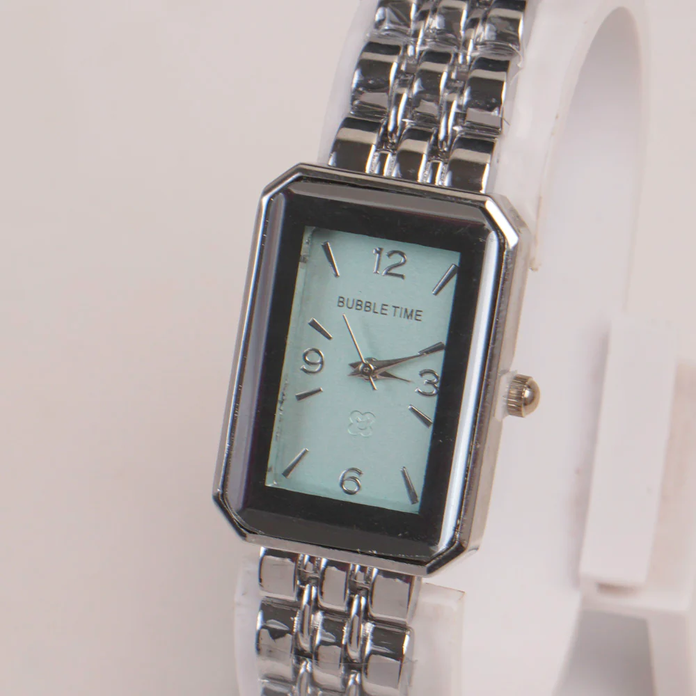 Silver Woman Chain Watch Cyan Dial