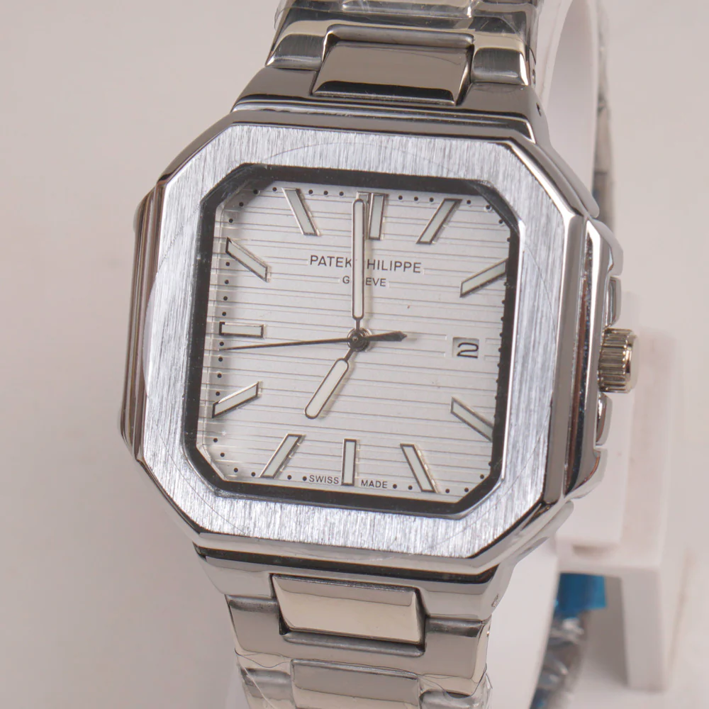 Mens Silver Chain Square Wrist Watch Dial