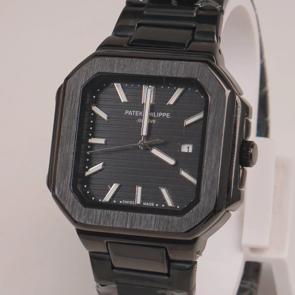 Mens Black Chain Square Wrist Watch Black Dial