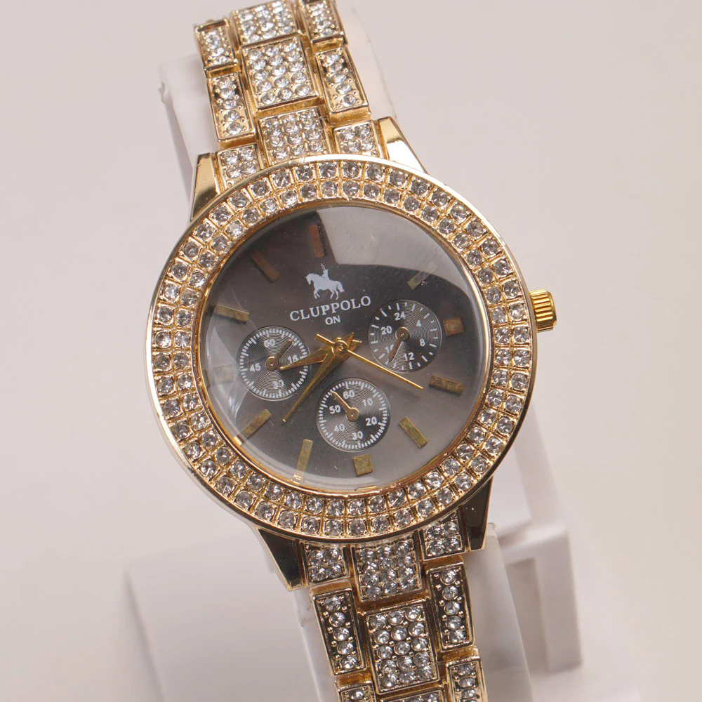 Woman Golden Chain Watch Black Dial