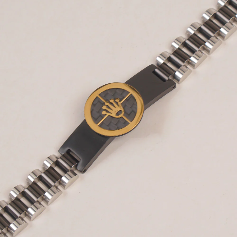 Two Tone Mens Black Silver Chain Bracelet