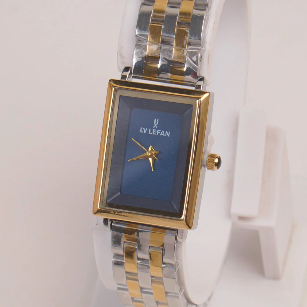 Two Tone Woman Chain Watch  Blue Dial