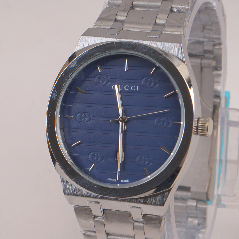 Mens Chain Silver Wrist Watch Blue Dial