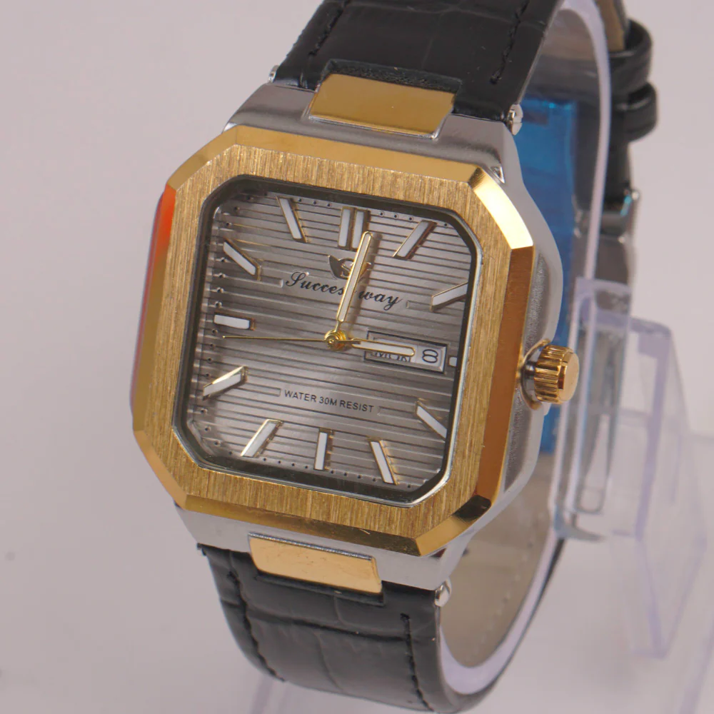 Man's Wrist Watch Grey Dial with Black Straps