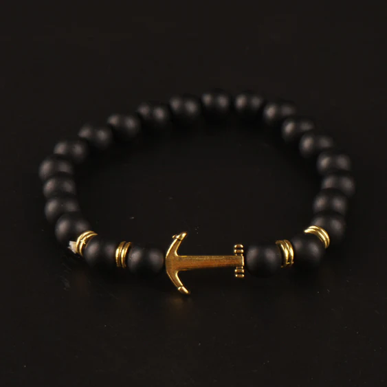 Mens Beads Black Bracelet Anchor Design