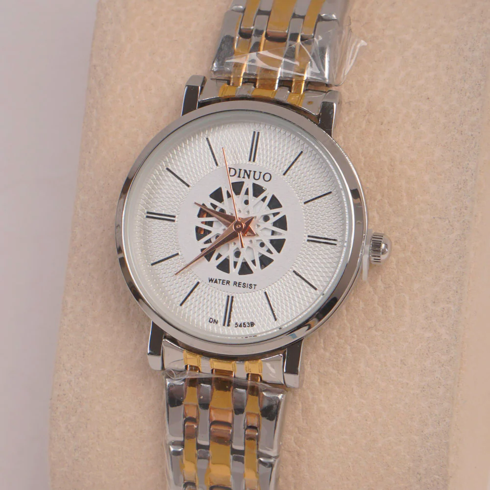 Two Tone Silver Chain Womans Watch White Dial