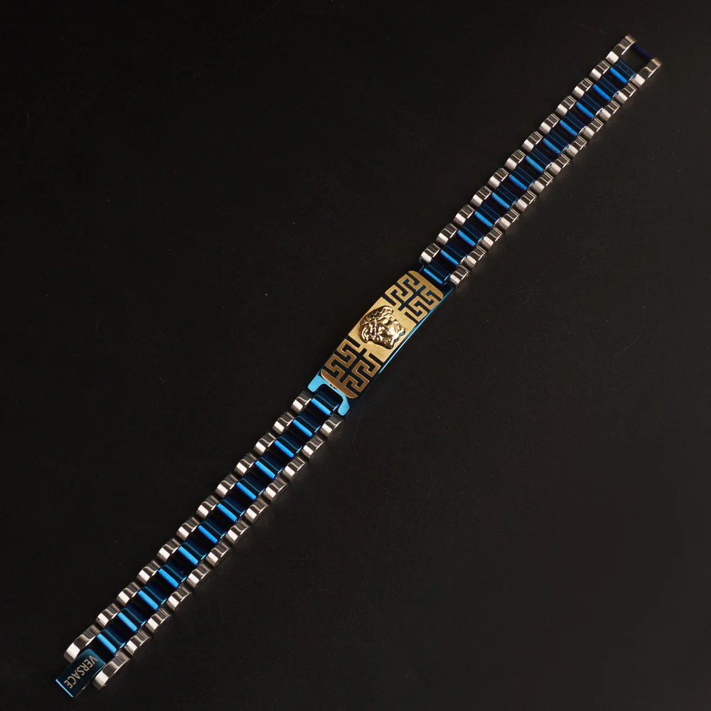 Mens Two Tone Blue Chain Bracelet V