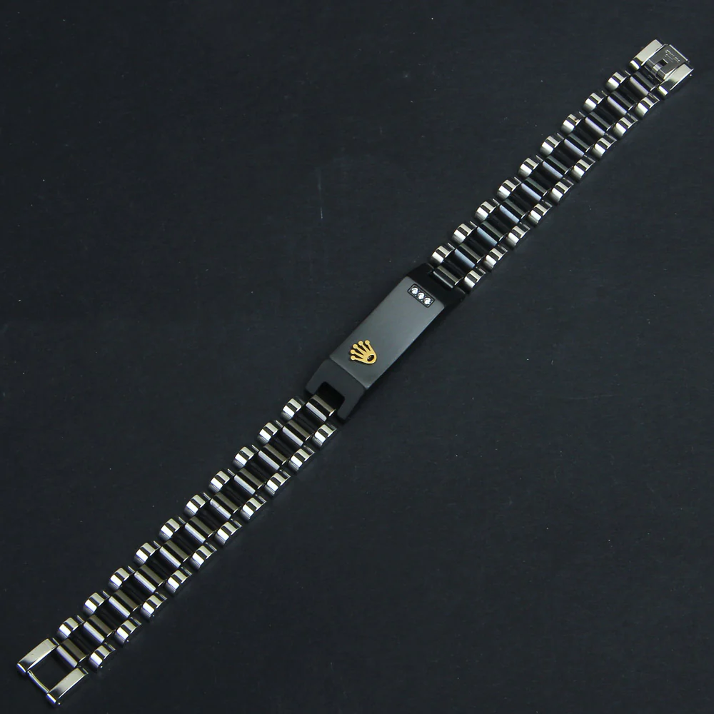 Two Tone Mens Black Silver Chain Bracelet R