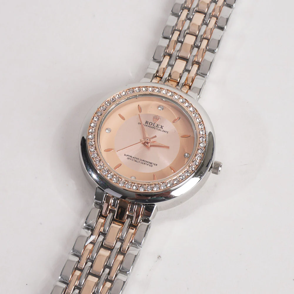 Women Chain Wrist Watch Two Tone Rosegold R