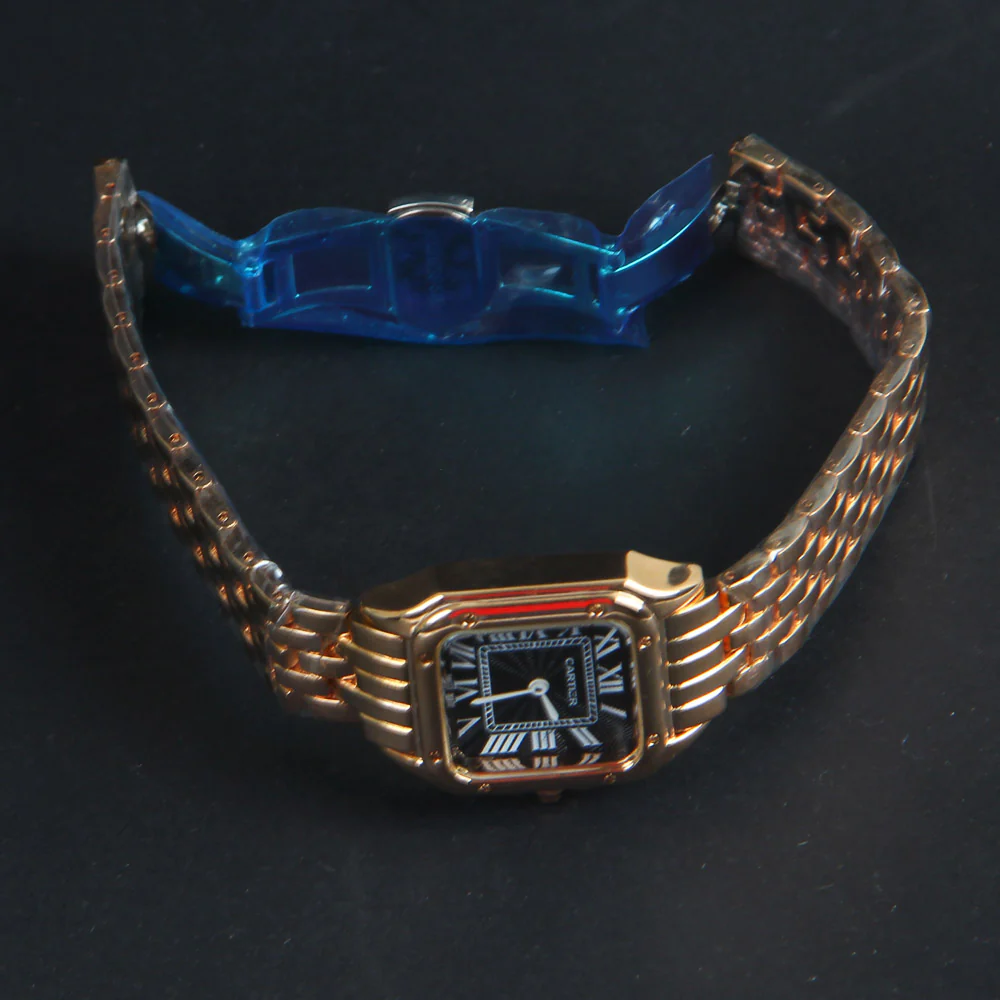 Women Chain Wrist Watch Square Shape Rosegold Black