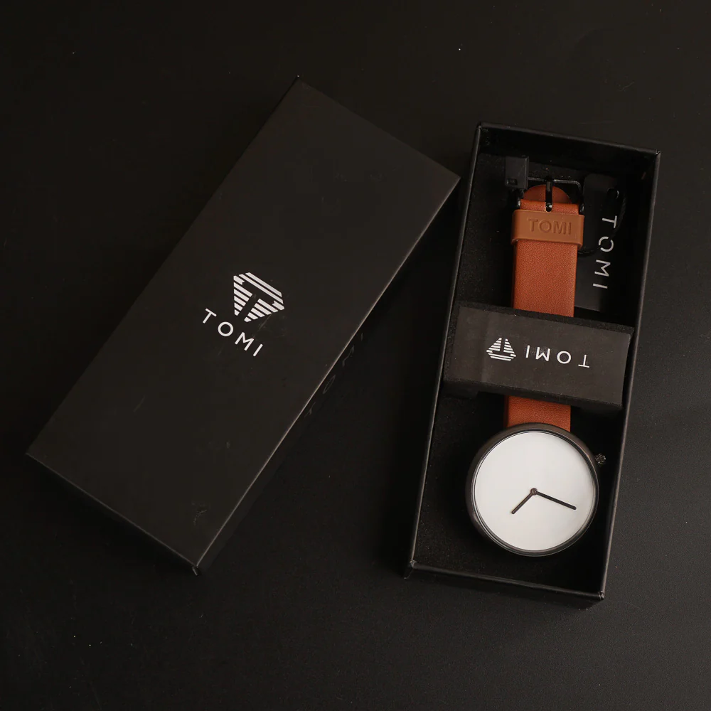 Mens Watch With Date & Time Brown Strap Black