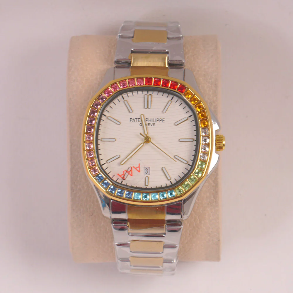 Two Tone Mans Chain Wrist Watch White Dial