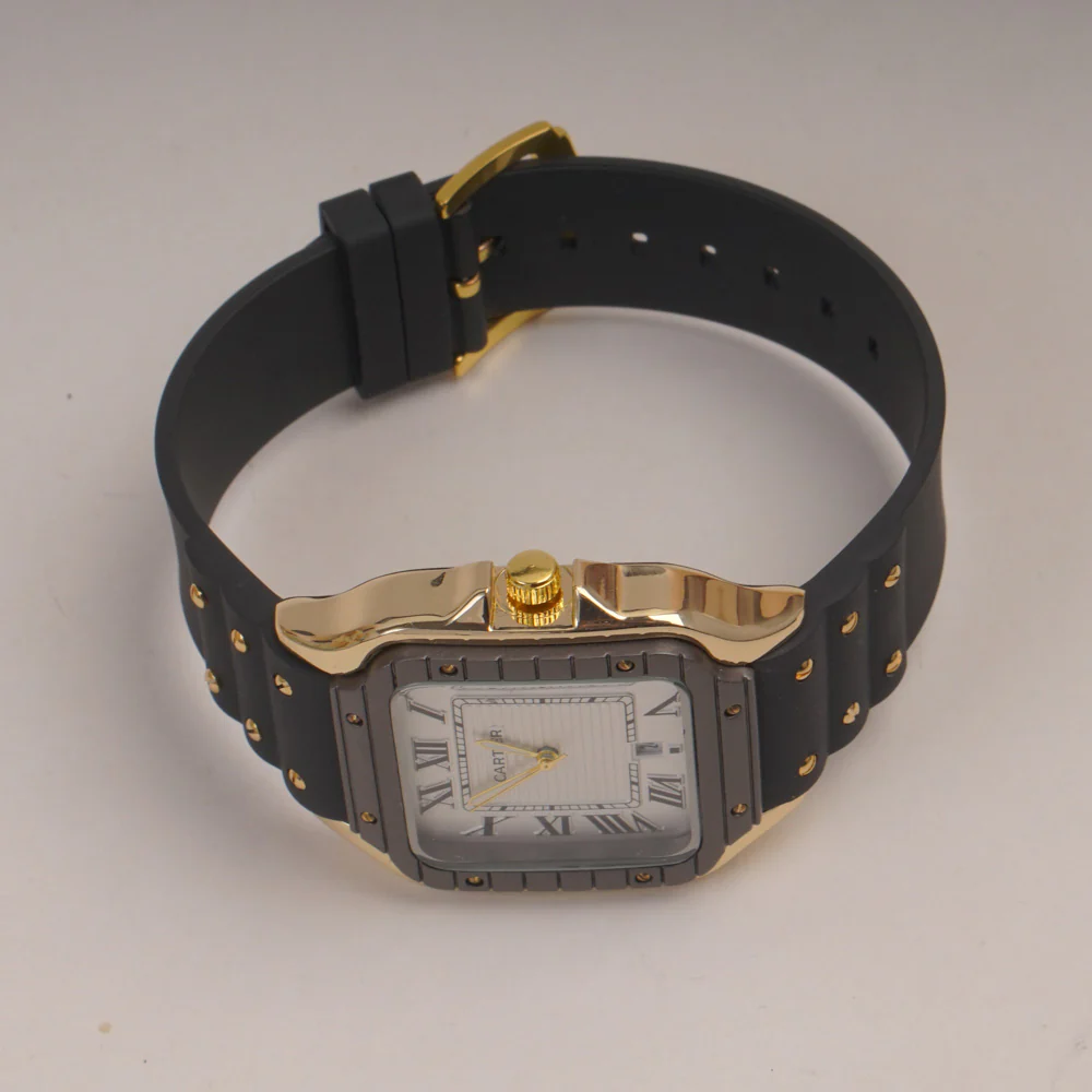 Black Straps Mans Square Shape Watch With White Dial