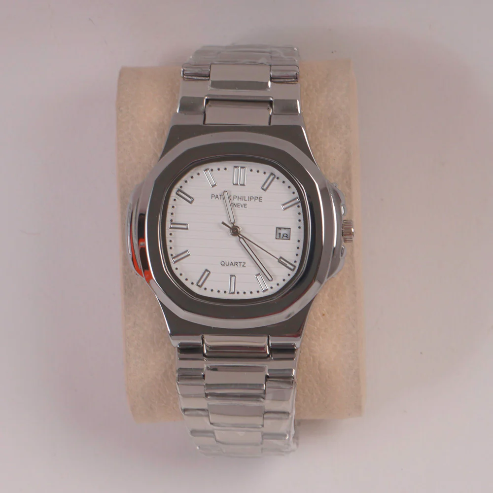 Mans Silver Chain Wrist Watch White Dial